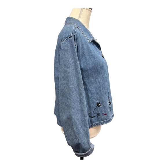 CJ Banks L Denim Shirt Embroidered Cat Kitty‎ Button Down Crazy Cat Lady Casual - Picture 4 of 10